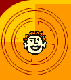 Animated contact sheet of a cartoon character's facial expressions and fire effects on an orange circular background with concentric rings.