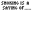 Pixel art animation showing a stick figure smoking, with text overlays and sequential smoke effects