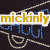 A static buddy icon with yellow text 'mickinly' over a dark background featuring blue and white line art.