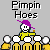 Pixel art buddy icon featuring a skeleton character with purple hair and yellow shirt standing on beer mugs, next to text reading "Pimpin Hoes" and an EliteAIM logo frame.