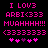 Pixelated pink text and symbols on black background with two variations of heart arrangement.