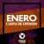 Pixelated image with large white text 'ENERO' over a brown gradient background, a smaller white text line below, and a white circular icon with a black center at the bottom.