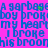 A static image with blue text on a bright pink background repeating phrases about a garbage boy and broken broom.
