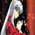 Two anime-style figures with long white hair and red clothing stand near a vertical red structure against dark background.