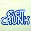 Static buddy icon featuring stylized blue text "GET CRUNK" on a light yellow background with pixelated edges and slight color bleeding.