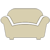 Pixelated beige sofa with white trim on arms and back, set against a solid gray background.