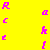 Yellow background with scattered pink and blue 'Rachelle' text fragments, some in vertical ; one fragment shows a blue 'e' on the bottom