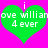 Two green heart shapes on a bright pink background with white text reading 'i love william 4 ever' inside each heart.