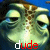 Animated sequence of a cartoon fish face with shifting text below, showing 'dude' and 'woah' in red and white lettering against blue background.