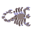Animated sequence of a scorpion-shaped icon in various poses and partial views, rendered with blue and gray tones on white background.