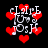 Pixelated red hearts and white text reading "Claire Loves Josh" on a black background, with animated heart movement.