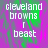 Pixelated text 'cleveland browns' and 'beast' on a purple-green gradient background with visible pixelation artifacts.