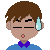 Pixelated character with brown hair, closed eyes, and a blue shirt wearing a purple bow tie; sweat drop changes position across frames.