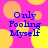 Pixelated text "Only Fooling Myself" in blue on a pink background with yellow and orange circles, displayed across four identical