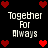 Pixelated black background with red heart icons and white text reading "Together For Always" in four quadrants.