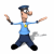 Animated cartoon character in blue uniform with yellow badge, performing sequential arm movements against white background.