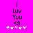 Pixelated icon with bright pink background showing 'i LUV YUU <3' text and five white/pink stars, animated to shift star positions.