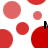 Red and pink circular shapes on white background with black vertical elements; some circles have horizontal red segments.