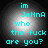 Four identical pixelated circular icons with cyan text reading "im JeNA who the fuck are you?" on a black background, each with a different grayscale gradient center.