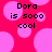 Pixelated text reads "Dora is sooo cool" on a bright pink background with lighter pink circles.