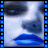 repeated face images with blue lips, framed by blue and black borders, showing subtle variations in mouth shape