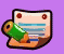 Pixelated icon shows a green cylindrical object held against a document with blue lines, set on an orange base under purple background.