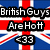 Pixelated Union Jack background with bold black text reading "British Guys Are Hot" and "<33" in white pixelated font.