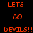 Red pixelated text 'LETS GO DEVILS!!!' on black background with gray gradient effects in four quadrants.