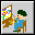 Pixelated cartoon of a person painting on an easel, showing sequential motion from left to right