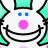 Pixelated cartoon character with teal ears and hat, pink nose, blue eyes, wide black smile on white face against green background; text 'OriginalIcons.com' in bright green script.