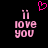Pixelated pink text 'i love you' with two 'i' characters above, a pink heart symbol above the text, and a black background.