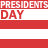 Red and white striped background with repeated 'PRESIDENTS DAY' text and multiple black-and-white presidential portraits.