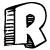 Two black-and-white pixelated R-shaped icons with vertical striped sections on the left side, one larger and more detailed than the other.