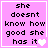 A pink square with black pixelated text reading "she doesnt know how good she has it" and a white heart symbol, displayed in four showing animation changes