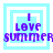 Four identical pixelated icons display "I LOVE SUMMER" text in purple over a light blue square background with white and light blue nested borders.