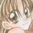 A 48x48 pixel buddy icon featuring a close-up of an anime-style character's face on the left and text elements on a black background on the right, with visible dithering and pixelation typical of low-resolution digital art.