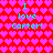 Pixelated text "I love Carter!" repeated four times on a red background with pink heart patterns.