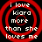 Four identical circular red spiral designs with white text reading "i love kiara more than she loves me" on a black background.