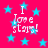 A static image with a bright pink background filled with light blue stars and repeated text "I love stars!" in white pixelated font.