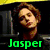 Two display pixelated images of a person with brown hair, green text reading "Jasper" below each, and a blue-toned background in the lower-right