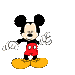 Mickey Mouse in red shorts and yellow shoes performs a sequence of hand gestures with blue-and-white balls, transitioning from static poses to animated motion.