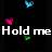 Pixelated icon with black background, pink hearts, blue birds, green orbs, and text phrases like "Hold me," "Close," and "After The Song is Over" in white and pink fonts.