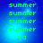 Green pixelated text 'summer' repeated four times above 'ya' on a blue gradient background with a bright light effect.