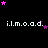 Pixelated text 'ilmoad.' repeats across a black background with scattered pink and purple stars, some of which shift position between frames.