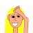 Pixelated cartoon character with yellow hair performing three distinct hand gestures