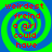 Four identical display red text on a blue-green spiral background with no visible animation changes