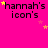 A bright pink background displays repeated text 'hannah's icon's' with scattered yellow and orange stars, some of which move across the frame.