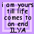 Pixelated text on a purple background with four identical showing 'i am yours till life comes to an end ILYA' in black letters