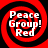 Four identical red and black spiral icons with white text reading Peace Group! Red arranged in a