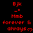 Red pixelated text and symbols on black background with repeated 'Bjk', '_+', 'Mmb', 'forever & always' phrases and heart icons.
